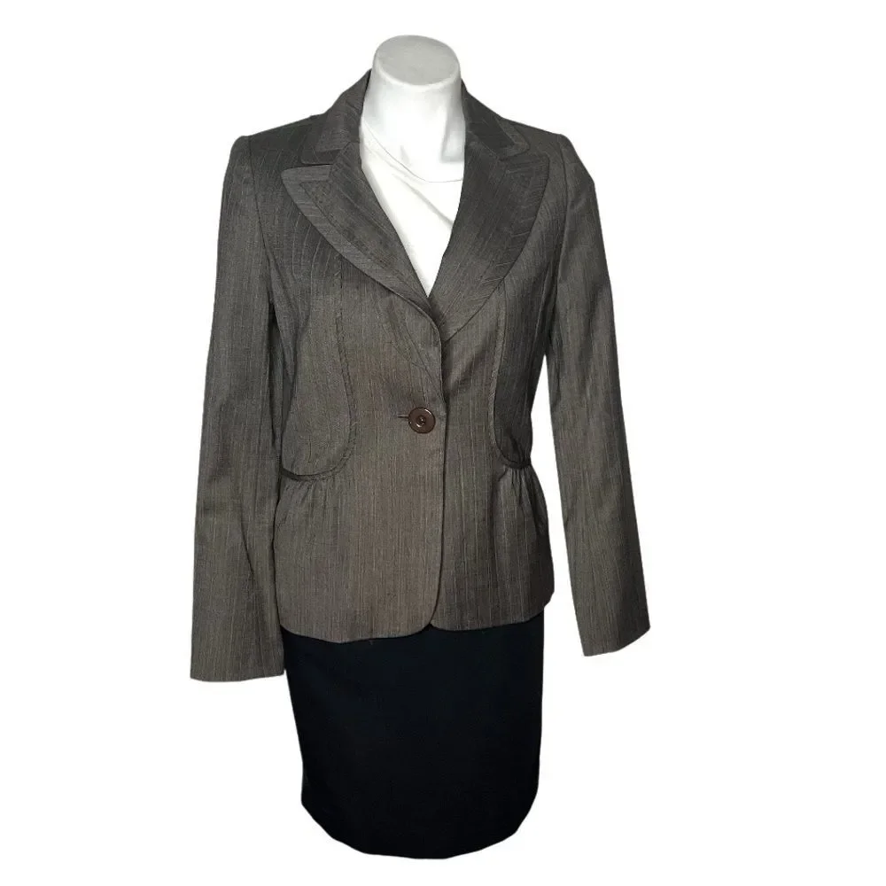 CLASSIQUES ENTIER Pin Striped Blazer Jacket Brown One Button Peplum Lined Size 6